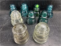 LOT OF 9 HEMINGRAY POWER LINE INSULATORS