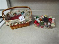 LONGABERGER SEWING BASKET FULL OF SEWING SUPPLIES