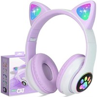 TCJJ Kids Cat Ear Wireless Headphones  LED  Purple