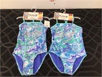 (2) Hurley Kids 7/8 One Piece Swimsuits NWT