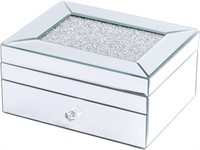 Mirror Glass Jewelry Box  Diamond Decor  White