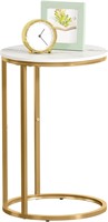 C Table End Table  White Marble  Gold Frame