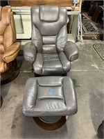 LOT#1) GREY FAIRINGDON EURO LEATHER CHAIR &OTTOMAN