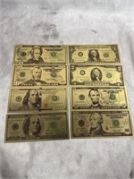 Gold plated bill set; $1-$100.