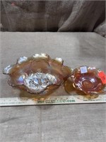 (2) Rare Carnival Glass Bowls - 12" & 7"