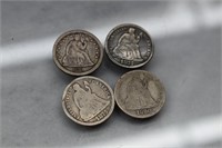 Seated Liberty Dimes (4) | 90% Silver Coins