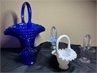 Cobalt Blue, Milk Glass, Purple Glass Baskets