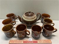 POTTERY TEAPOT & MUGS