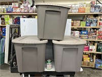 3 gray storage totes