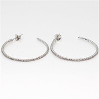 Sterling Silver 1.10 Ct Diamond Hoop Earrings
