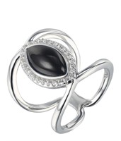 Sterling Silver White Sapphire Onyx Band Ring