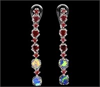 Sterling Silver Fire Opal Ruby Dangle Earrings