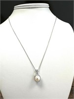 Sterling Silver White Sapphire Pearl Set