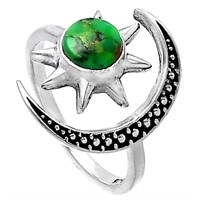Silver Star Moon - Green Matrix Turquoise Ring