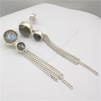 925 Sterling Silver Labradorite Earrings 2.3"