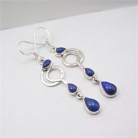 925 Sterling Silver Lapis Lazuli Earrings 2.4"