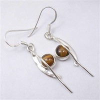 925 Sterling Silver Tiger's Eye Earrings 1.8"