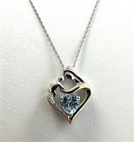 Sterling Silver 14 Kt Aquamarine Diamond Necklace