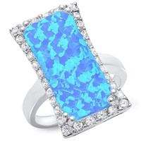 925 Silver Blue Opal Replica Austrian Crystal Ring