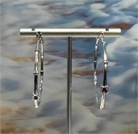 Sterling Silver Bamboo Style Ruby Accent Earrings