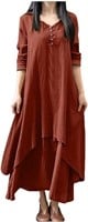 Cotton Linen Maxi Dress Long Sleeve