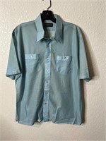 Vintage 1970s Men Button Up Shirt Poly Textured
