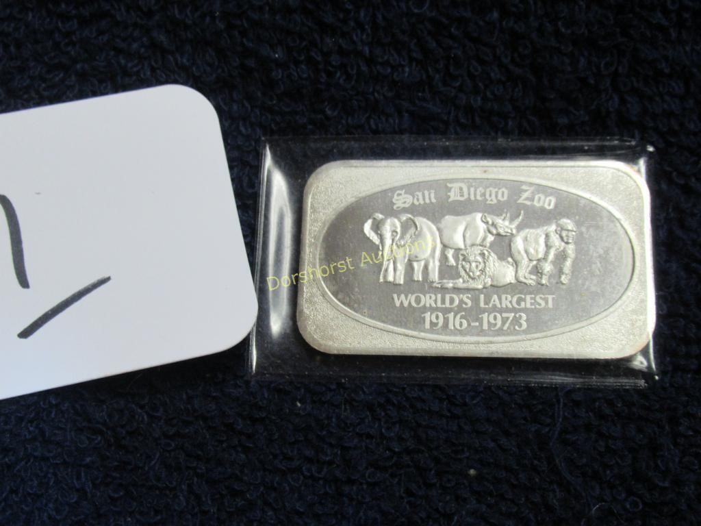 SILVER BAR - 1 OZ - SAN DIEGO ZOO - 1916-1973