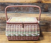 Vintage Woven Sewing Basket with Sewing Notions