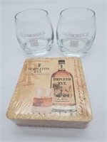Templeton Rye coasters & 2 Glenmorange whiskey