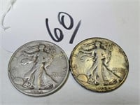 1933-S + 1934 SILVER WALKING LIBERTY - 50-CENT