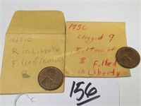 1956 + 1960-D PENNIES W/ ERRORS - AS IS (2-ITEMS)