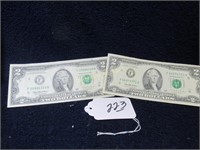 (2) 1995 $2 BILLS - GC