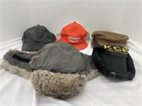 Selection of five caps. Winter aviator’s cap has