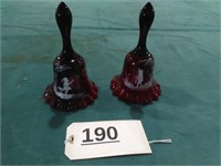 2 Westmoreland Glass Ruby Red hand painted bells