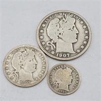 (3) Barber 90% Silver Coins