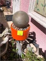 Metal planter with glass ball #389