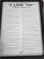 Framed Lyrics Poster  'I Love You'  12x16  Black