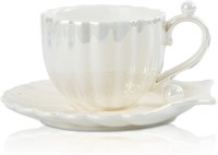 Pearl Shell 8oz Coffee Cup & Saucer  Pearl White
