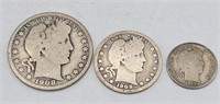 (3) Barber 90% Silver Coins