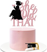 She Did That Cake Topper  Grad 2023  Rose Gold