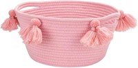 $20  Boho Woven Cotton Rope Basket  Round  Pink
