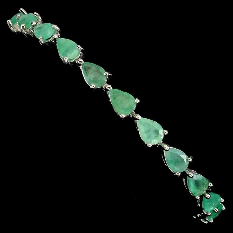 Natural Pear Colombian Green Emerald Bracelet