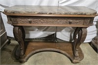Intricate Carved Wood Italian Entry Table w Marble
