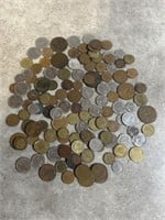 Assortment of foreign currency coins and tokens
