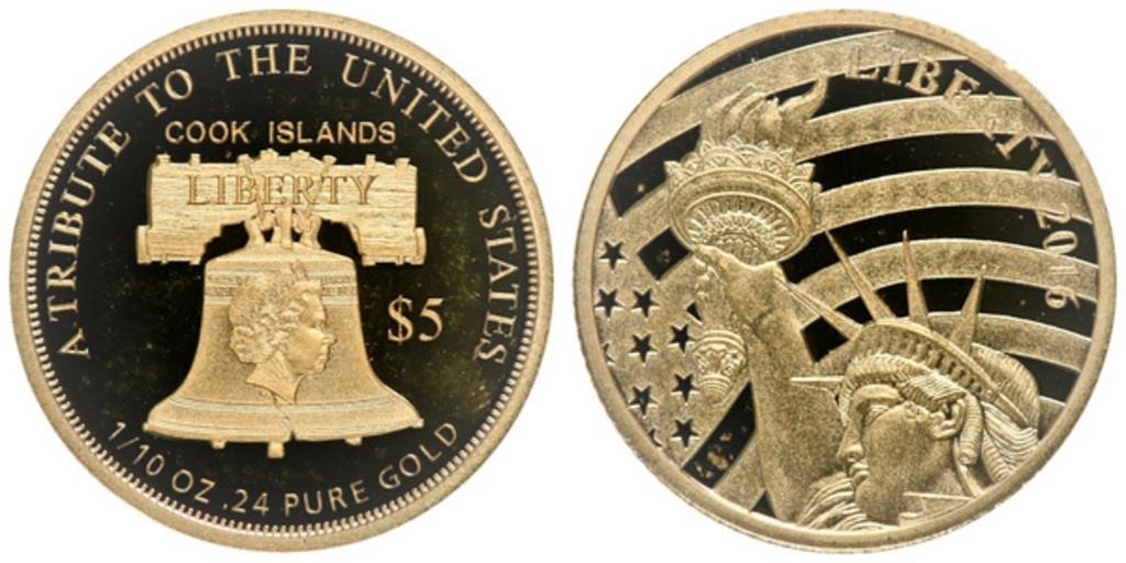 2016 Cook Islands Liberty $5 1/10 5.76kt Oz Gold