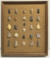 Framed vintage arrowheads