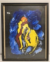 Framed hand painted abstract style lady painting