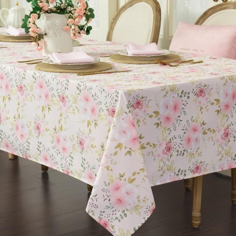 Flower Tablecloth, Pink Floral Table Cloth for