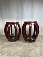 Rosewood ornate wood stools, 18 inches tall, set