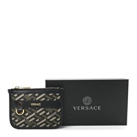 Versace Green Black La Greca Zip Wallet